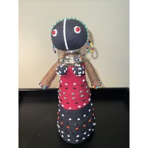 Vtg Ndebele Ceremonial Doll Fabric With Beads, Handmade in South Africa 10.5”